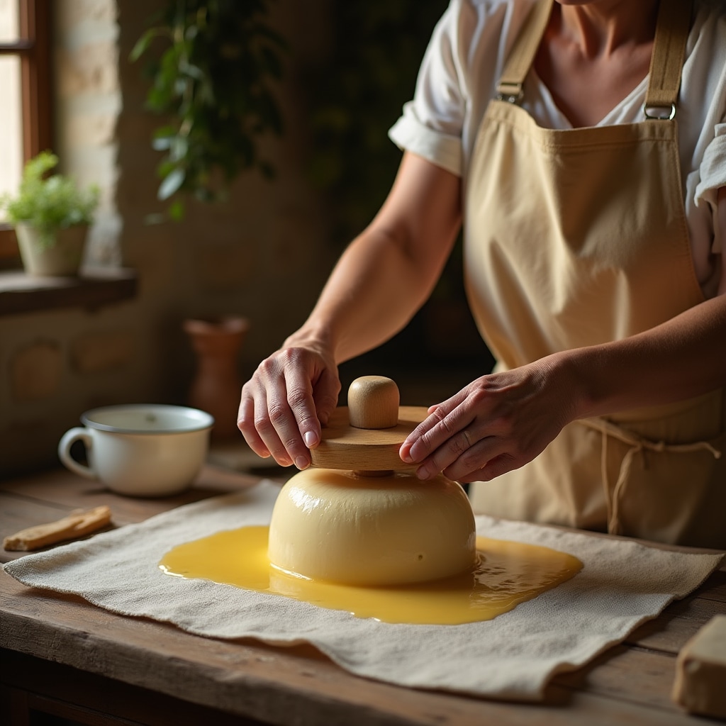 Técnica de prensado artesanal de queso en molde casero