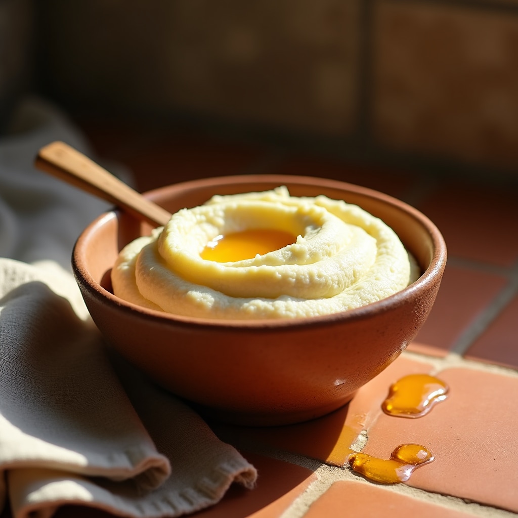 Queso de suero tipo requesón artesanal en cuenco de cerámica